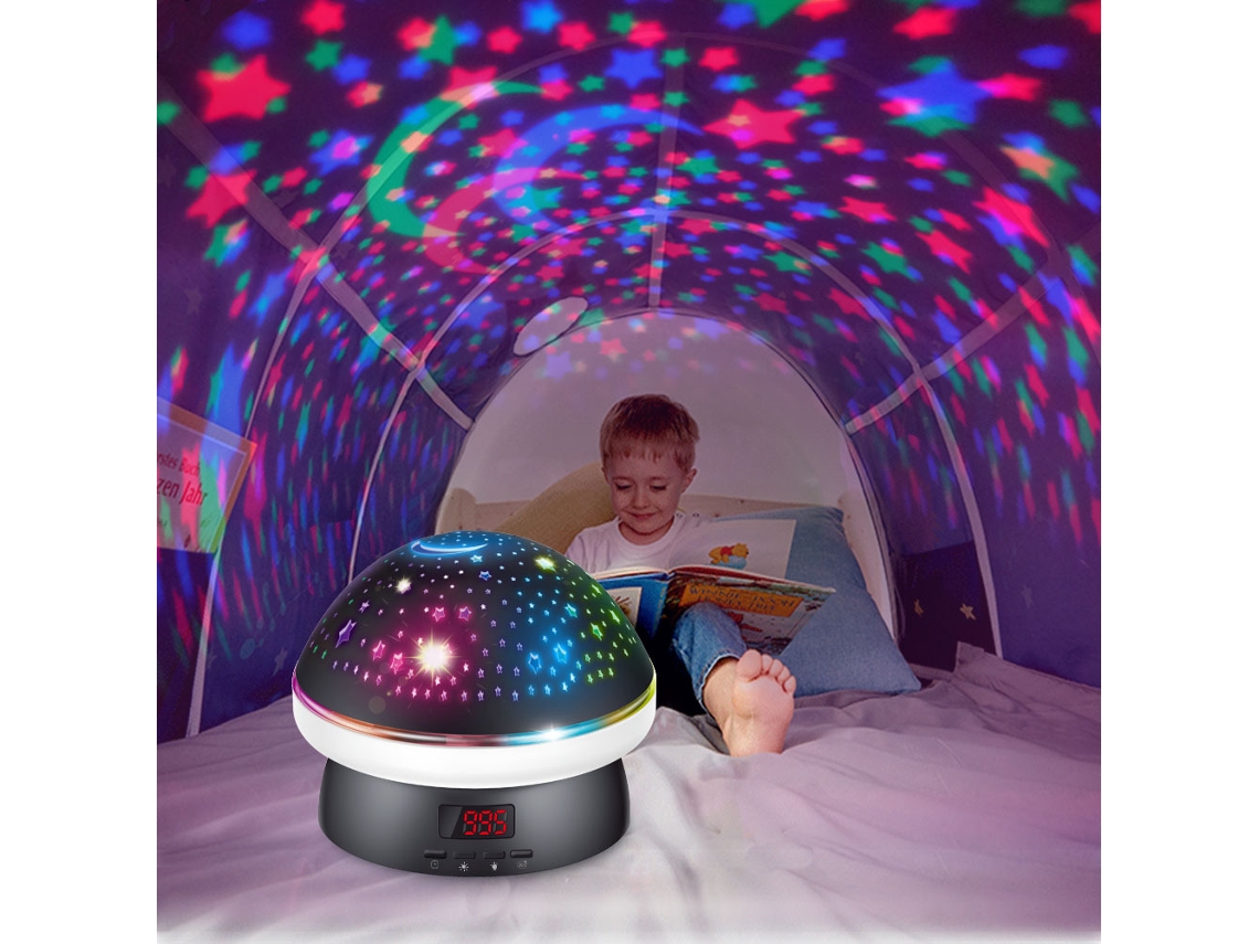Proyector de estrellas Galaxy, luz nocturna para bebés, rotación automática de 360°, color negro