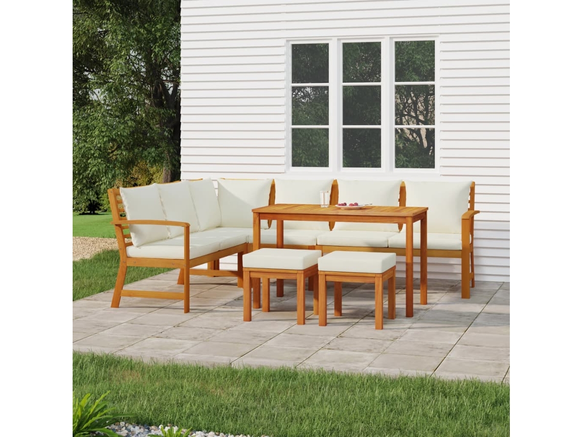 Juego de comedor de jardín de 7 piezas con cojines de acacia maciza DKD Home Decor