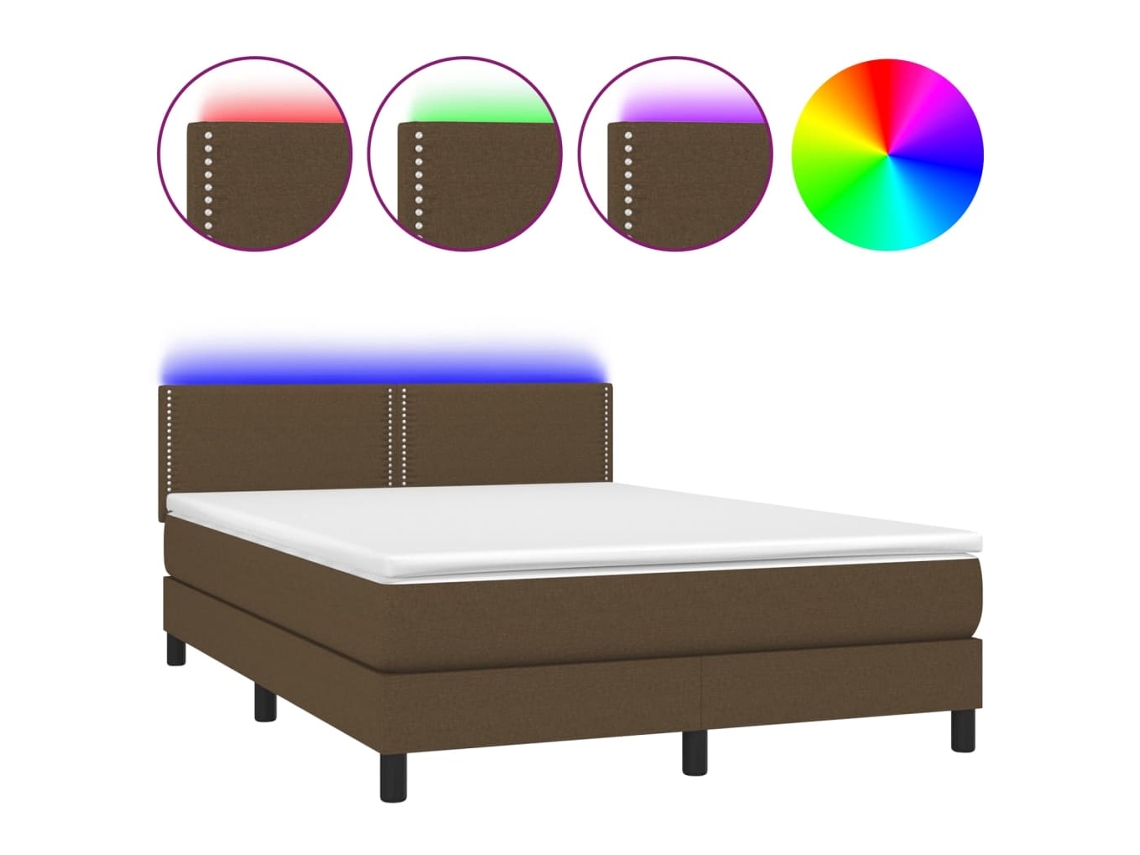Maison Exclusive - Cama Box Spring Colchón Luces Led Tela Marrón Oscuro 140x200cm