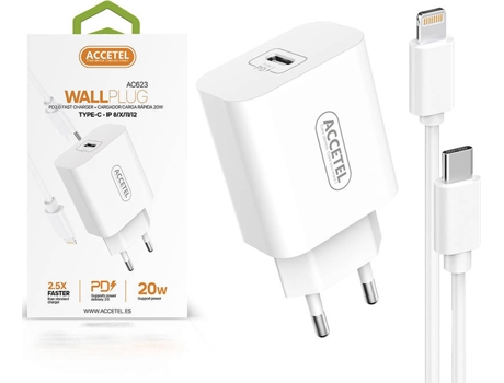 Kit Cargador para iPhone 12 Pro Max ACCETEL AC623 (2.5A - Lightning - Blanco)