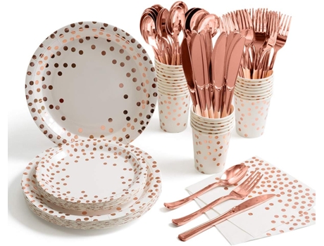 Suministros para fiestas Juego de vajilla desechable Sirve platos de papel dorados Servilletas Tazas Mantel ZMDECQNA