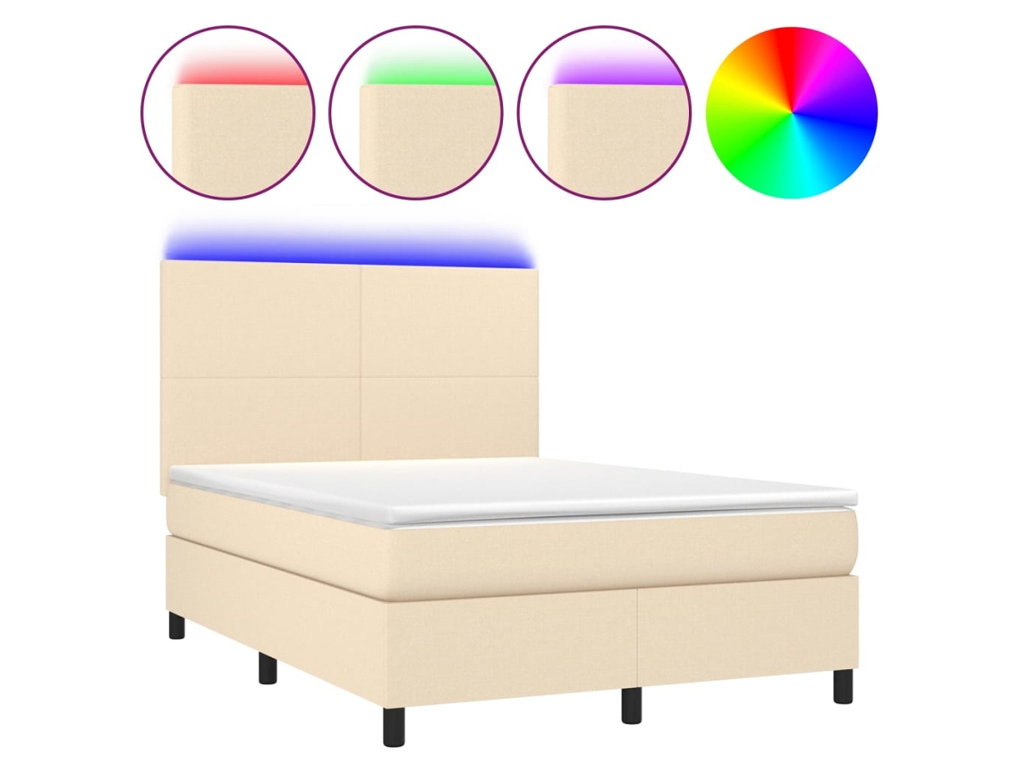 Maison Exclusive - Cama Box Spring Colchón Y Luces Led Tela Crema 140x200 Cm