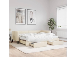 Sofá Cama Nido Con Cajones Tela Color Crema 90x200 Cm