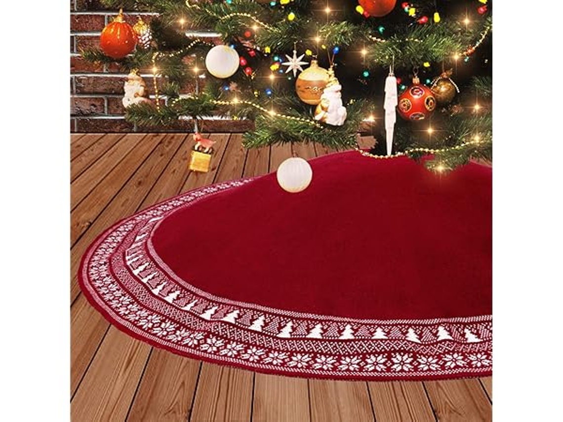 Falda Para Árbol De Navidad De 90 Cm. Funda De Punto Rojo. Funda Redonda Y Ergonómica, Para Uso Diario.