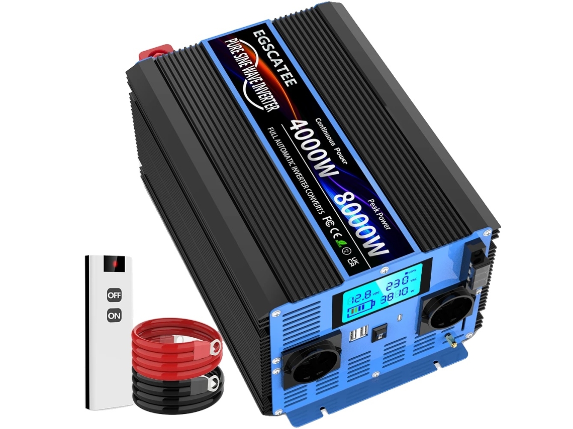 Inversor de potencia, 4000 W de potencia continua, 8000 W de salida máxima, 12 V, 230 V, 8000 W UE