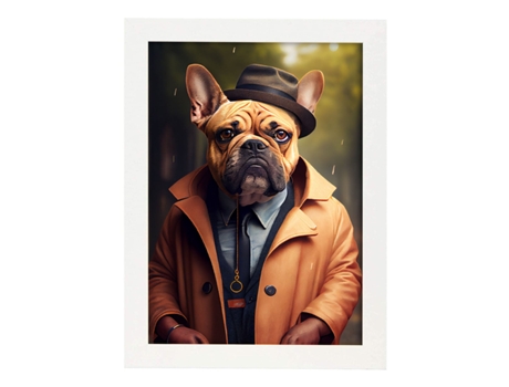 NACNIC Lámina Bulldog Elegante Humilde En Fotografía a Todo Color Divertidas Ilustraciones Realistas de Animales Con Ropa Humana A4 Marco Blanco