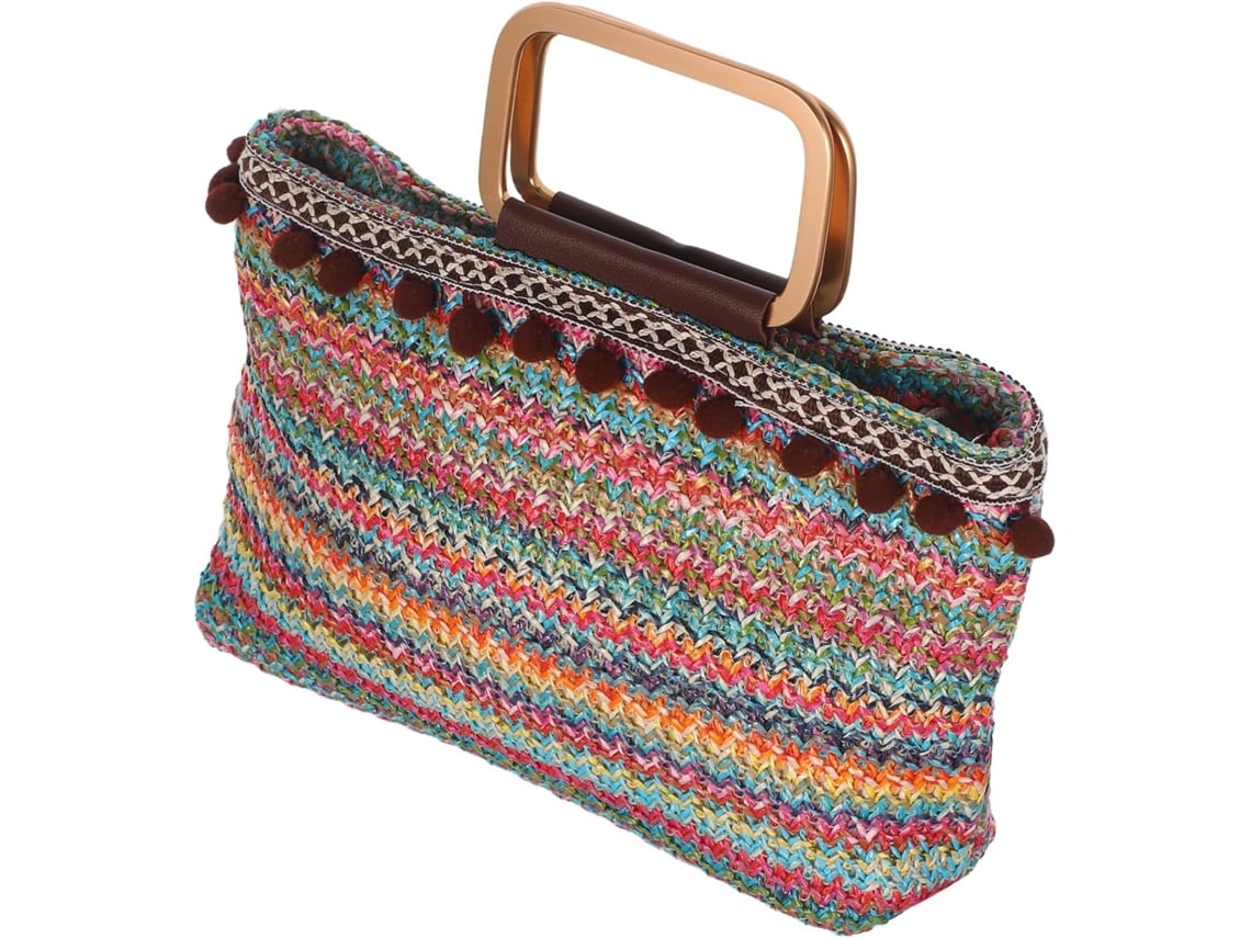 Bolso De Mano Grande, Ligero, Elegante, De Paja Tejida Con Forro De Poliéster Para Almacenamiento.