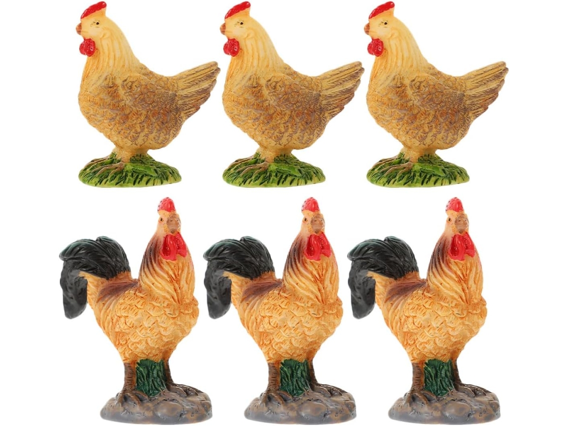 Juego De 6 Mini Figuras De Pollos En Resina Sólida, Decoraciones Para