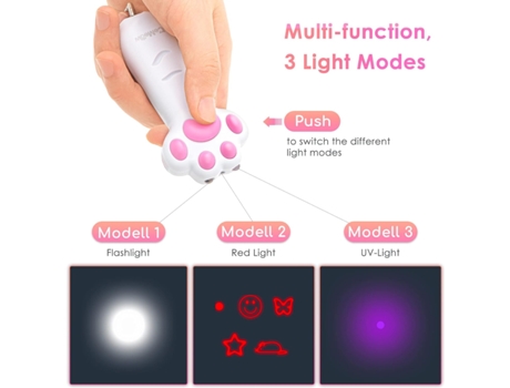Juguetes láser para gatos, puntero LED 7 en 1 con forma de pata, 3 modos de iluminación, herramienta de entrenamiento para perros y gatos
