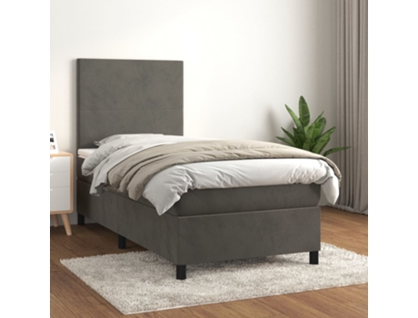 vidaXL Cama con somier y colchón 90x200 cm terciopelo gris oscuro