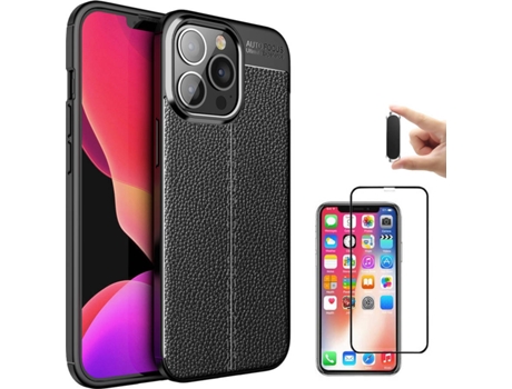 Carcasa + Protector + Soporte iPhone 13 Pro Max Rugged Leather Negro