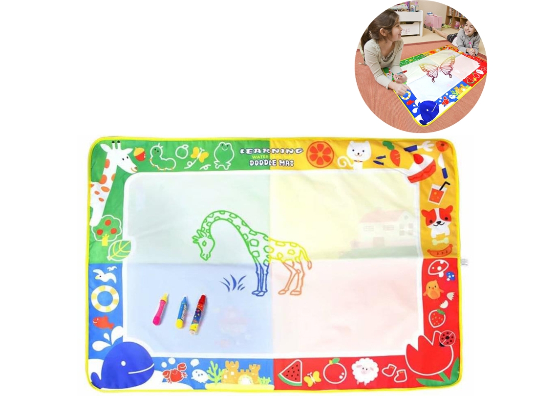 Almofada de Pintura Desenho Água 4 Cores e 2 Canetas Tapete Rabiscos para Crianças com Mais 3 Anos Presente Brinque
