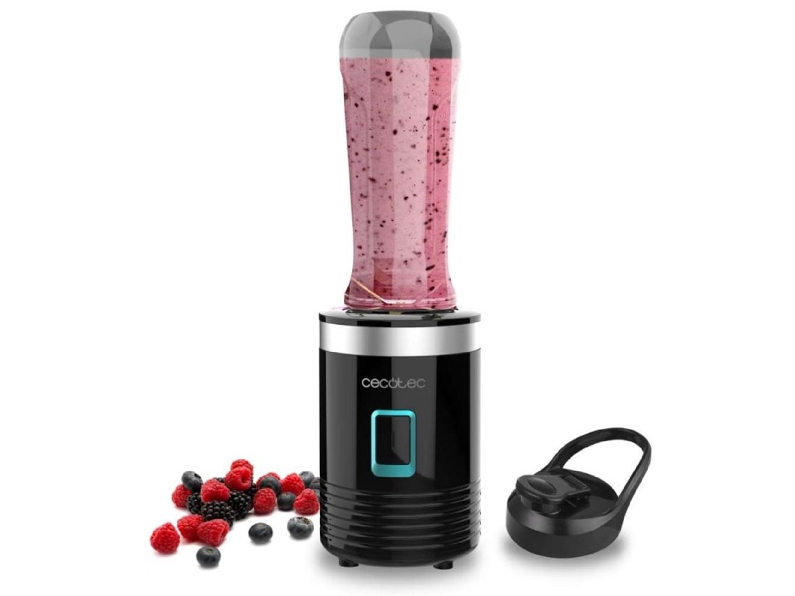 CECOTEC Batidora de Smoothies con Vaso Portátil 4 Cuchillas con Revestimiento de Titanio Negro y 500 W.