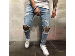 2026-pantalones Vaqueros Skinny Para Hombre Rotos Con Agujeros En Rodillas Estirados Desgastados 3xl Azul Claro