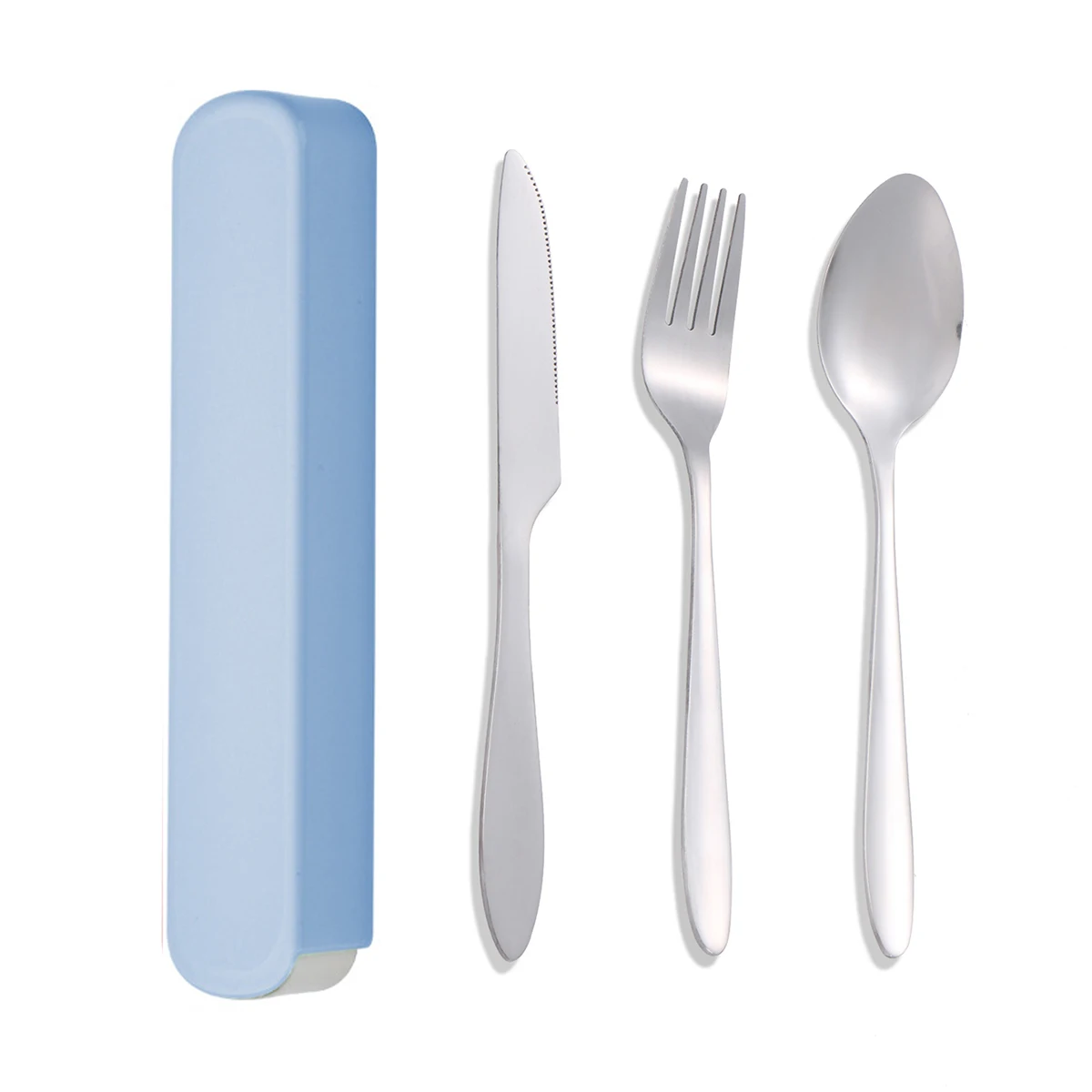 Cubiertos (azules), Cuchillos, Tenedores Y Cucharas Que Usan Los Estudiantes Para Las Comidas En La Escuela, Con Una Caja De Almacenamiento.