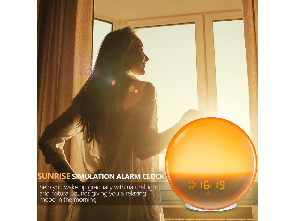 Lámpara Despertador Inteligente Con Simulación De Amanecer, Radio Fm, 7 Sonidos Naturales Y Botón De Repetición De Alarma.