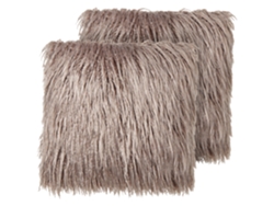 Conjunto De 2 Almofadas Decorativas Beliani Corokia De Pelo Sintético Creme 45x45x14