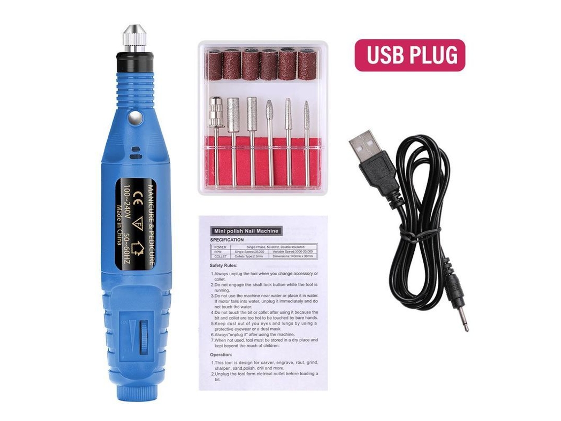 Máquina Profesional Eléctrica Para Limar Uñas, Kit De Manicura Y Pedicura Con 6 Puntas Usb.