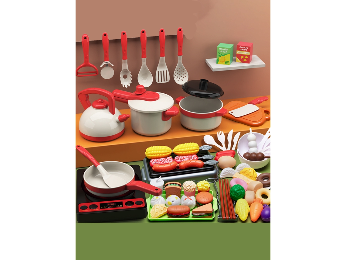 Juego de cocina infantil con 73 piezas, simulación de corte de frutas y verduras, Mdug