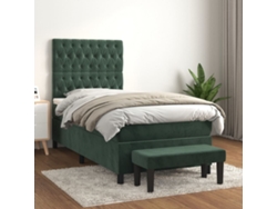 Cama Box Spring Con Colchón Terciopelo Verde Oscuro 90x190 Cm