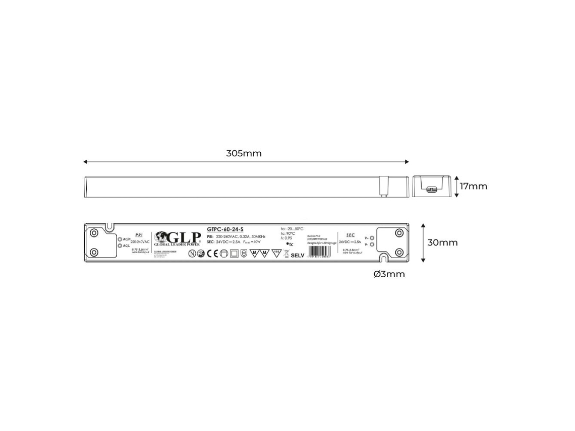 Fuente de Alimentación Slim 60W 12V GLP