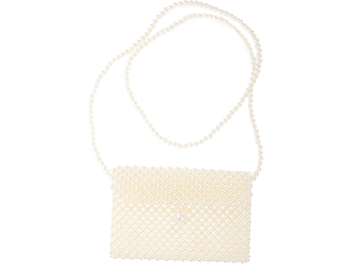 Elegante Estojo Branco Com Contas Que Pode Acomodar Óculos E Espelho De Maquiagem Para Celular.