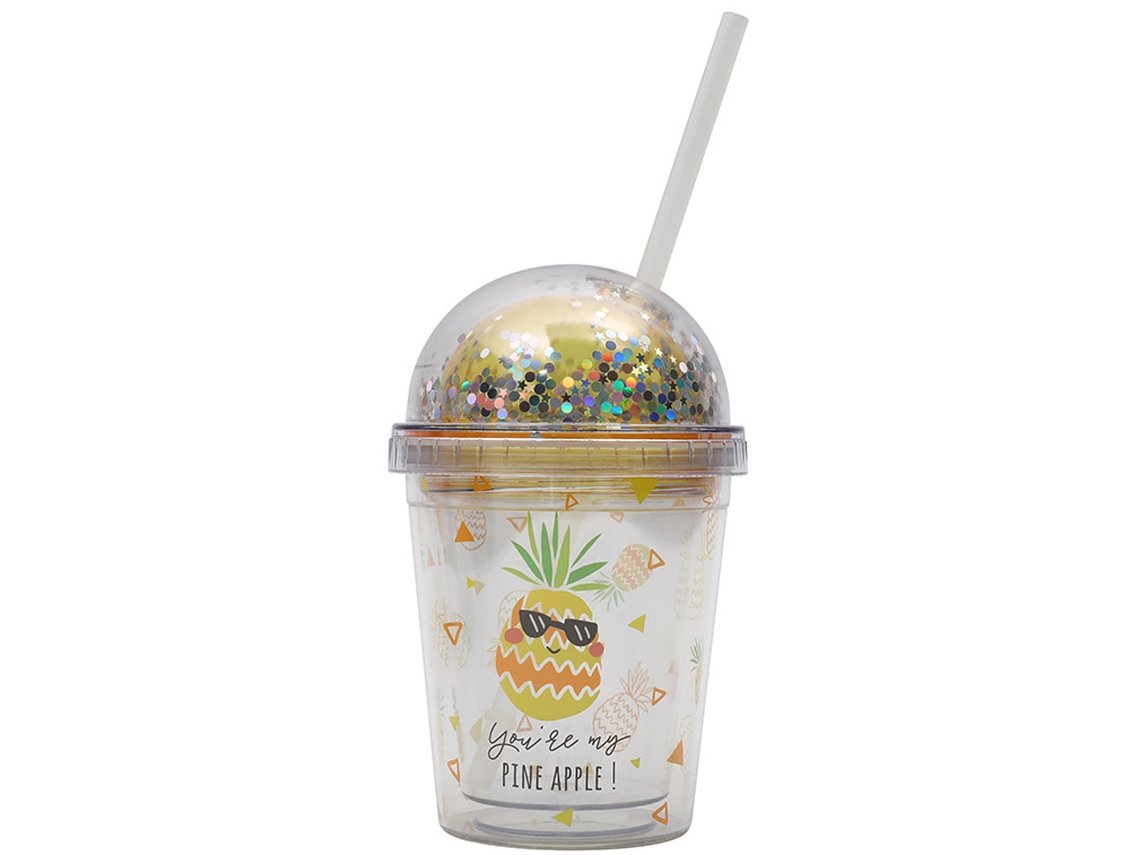 Vaso de plástico plano reutilizable de 12 oz con tapa y pajita NEVEANCE