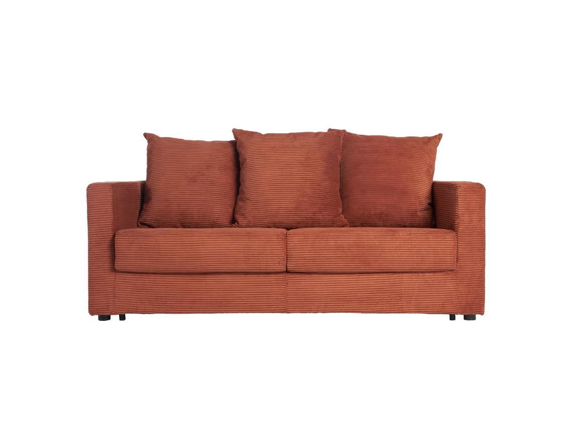 Sofá Cama 3 Plazas de Pana Terracota Con Colchón de 13 Cm Bacio MILIBOO