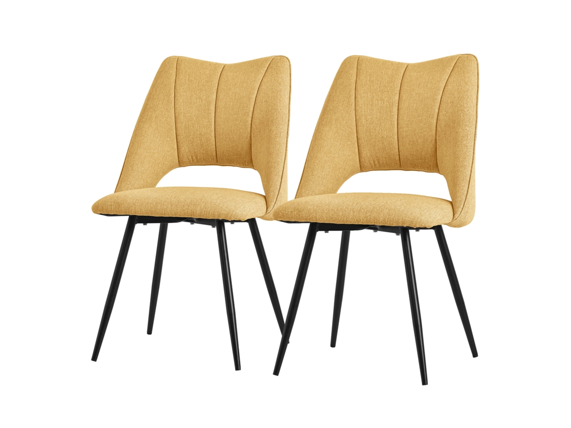 Juego de 2 sillas de comedor amarillo mostaza Asiento de poliéster Patas de metal negro ML-DESIGN