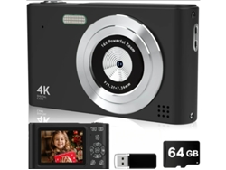 Mini cámara compacta UHD 4K, cámara digital, enfoque automático, zoom 16x, 64 g, color negro, Yizhood