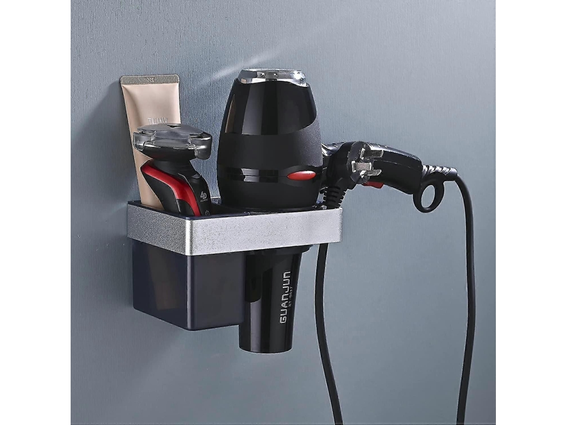 Soporte de pared autoadhesivo para secador de pelo, pinza de aluminio para el cabello con almacenamiento y organizador de cables, GOKOCO