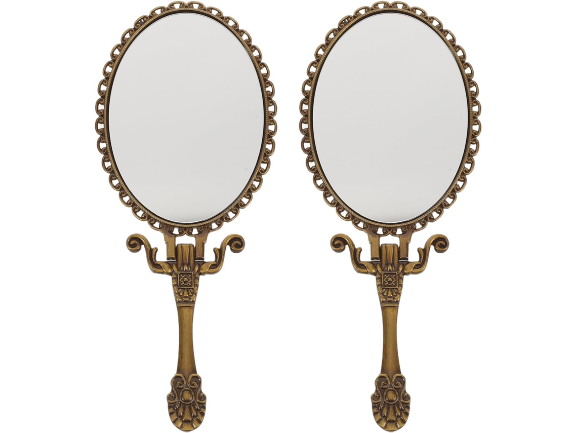 Lot De 2 Miroirs À Main Pliables Vintage Con Poignée En Métal Cuelloleur Bronze Croix Miroir De Poc...