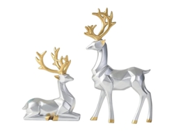 2026-figura De Ciervo Nórdico Estilo Origami De Resina, Ciervo Sentado Y De Pie, Decoración De Interior Plata (par)