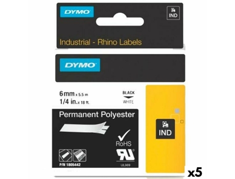 Kit Tubo Termoretráctil Rhino DYMO ID1-6 6 x 5,5 mm Negro Poliéster Blanco (5 Unidades)