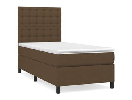 vidaXL Cama con somier y colchón 90x190 cm tela marrón oscuro
