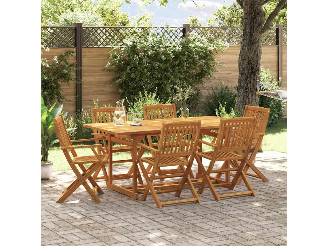 Juego de comedor de jardín de 7 piezas, 180 x 90 x 75 cm, madera maciza de acacia, DKD Home Decor