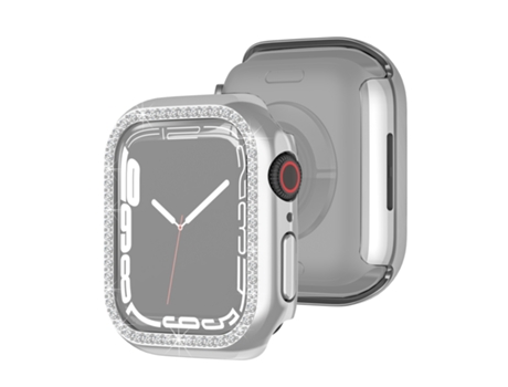 Funda protectora de diamante de una hilera con pieza de galvanoplastia para Apple Watch Series 9/8/7 41 mm (plateado)