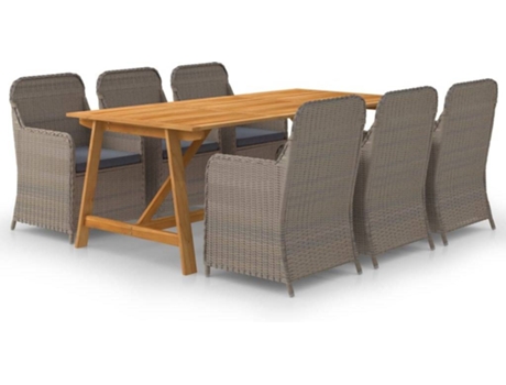 Conjunto 7 de comedor para jardín VIDAXL marrón