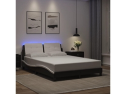 Estructura Cama Con Led Cuero Sintético Negro Blanco 140x200 Cm