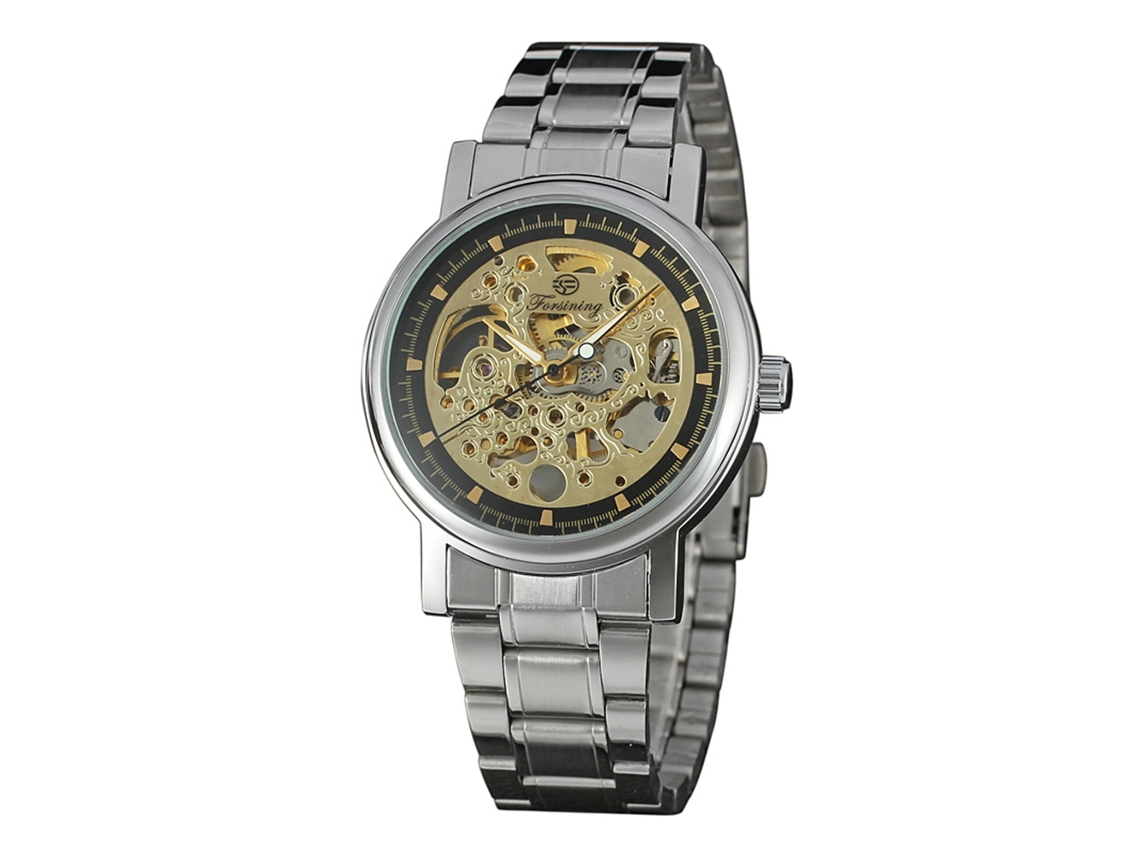 Reloj Forsining Hollow Para Hombre De Acero Inoxidable Con Brazalete De Acero Inoxidable (negro Y Plata)