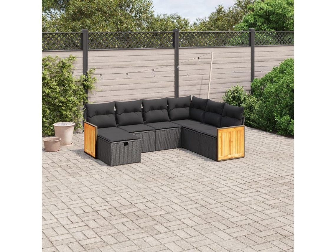 Conjunto de sofá de jardín de 7 piezas con cojines de mimbre negro de DKD Home Decor