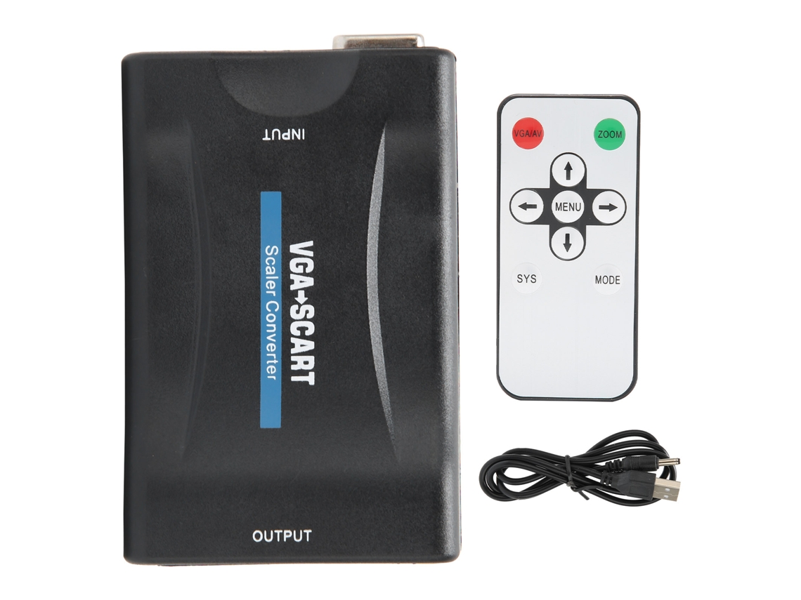 Adaptador Convertidor De Video Hd De Vga A Scart Con Cable De Carga De Control Remoto Negro