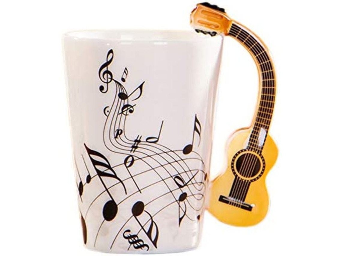 Taza De Cerámica Con Forma De Guitarra Y Notas Musicales Para Café Y Té, 250 Ml, Regalo Único.
