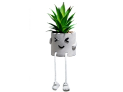Plantas artificiales decorativas en macetas con muñeca de piernas largas