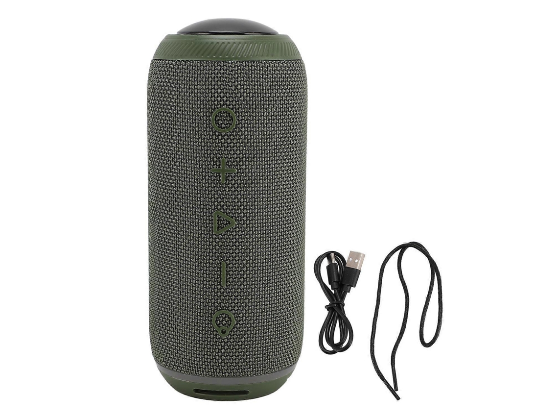 Altavoz Bluetooth inalámbrico impermeable Yunzii IPX4, altavoz estéreo portátil para exteriores con luz LED y micrófono, 2 x 7 W, verde.