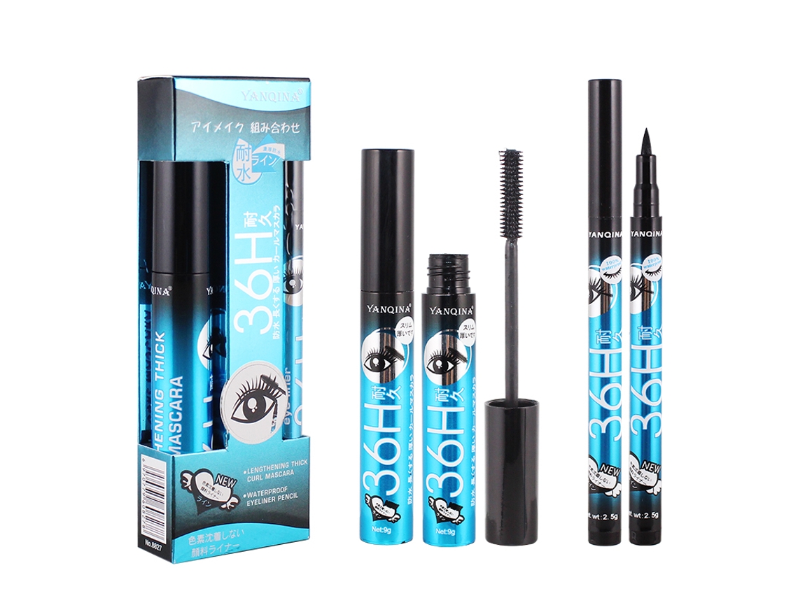 Set De Maquillaje Máscara De Pestañas Negra + Lápiz Delineador De Ojos Maquillaje Máscara De Pestañas De Fibra 4d A Prueba De Agua Kit De Maquillaje