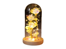 Lámpara LED rosa con base de madera, iluminación decorativa
