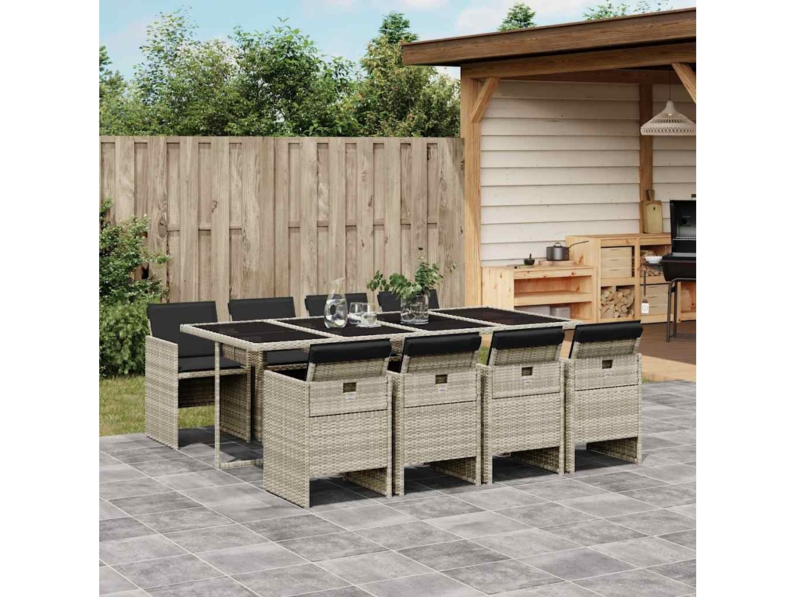 Juego de comedor de jardín de 9 piezas DKD Home Decor con cojines gris claro
