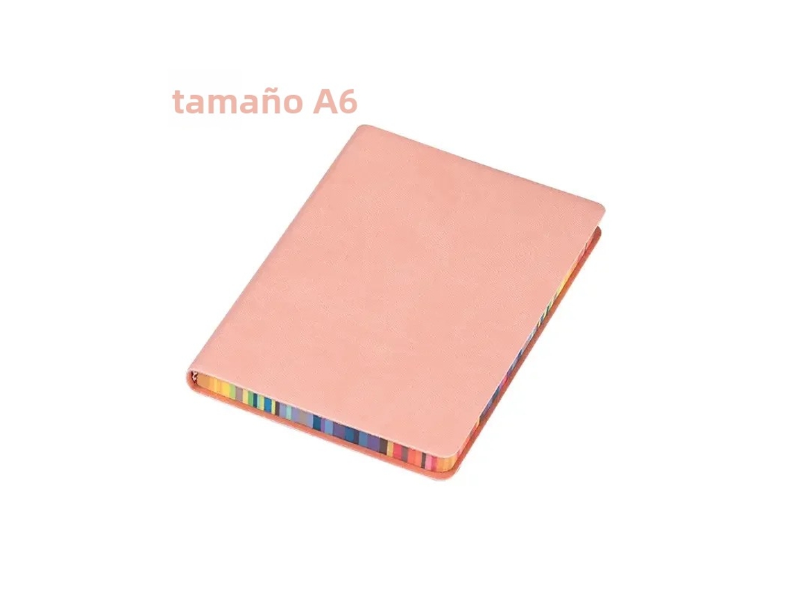 Cuaderno con borde arcoíris, 200 páginas rayadas, ideal para apuntes de estudiantes. Mdug (rosa A6)
