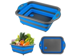 2026-2726-bandeja Plegable De Lavado Y Tabla De Cortar Con Tapón De Desagüe, Lavabo Plegable Para Camping Y Cocina Azul